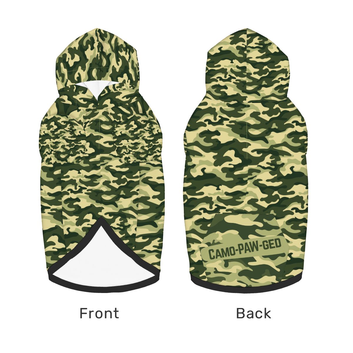 Camo-Paw-ged Dog Hoodie in Green Camouflage - Pun Gift for Dog Lovers