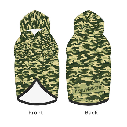 Camo-Paw-ged Dog Hoodie in Green Camouflage - Pun Gift for Dog Lovers