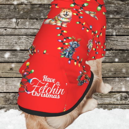 Adorable Red Christmas Dog Hoodie | Festive Lights for Cute Holiday Photos "Have a Fetchin Christmas"