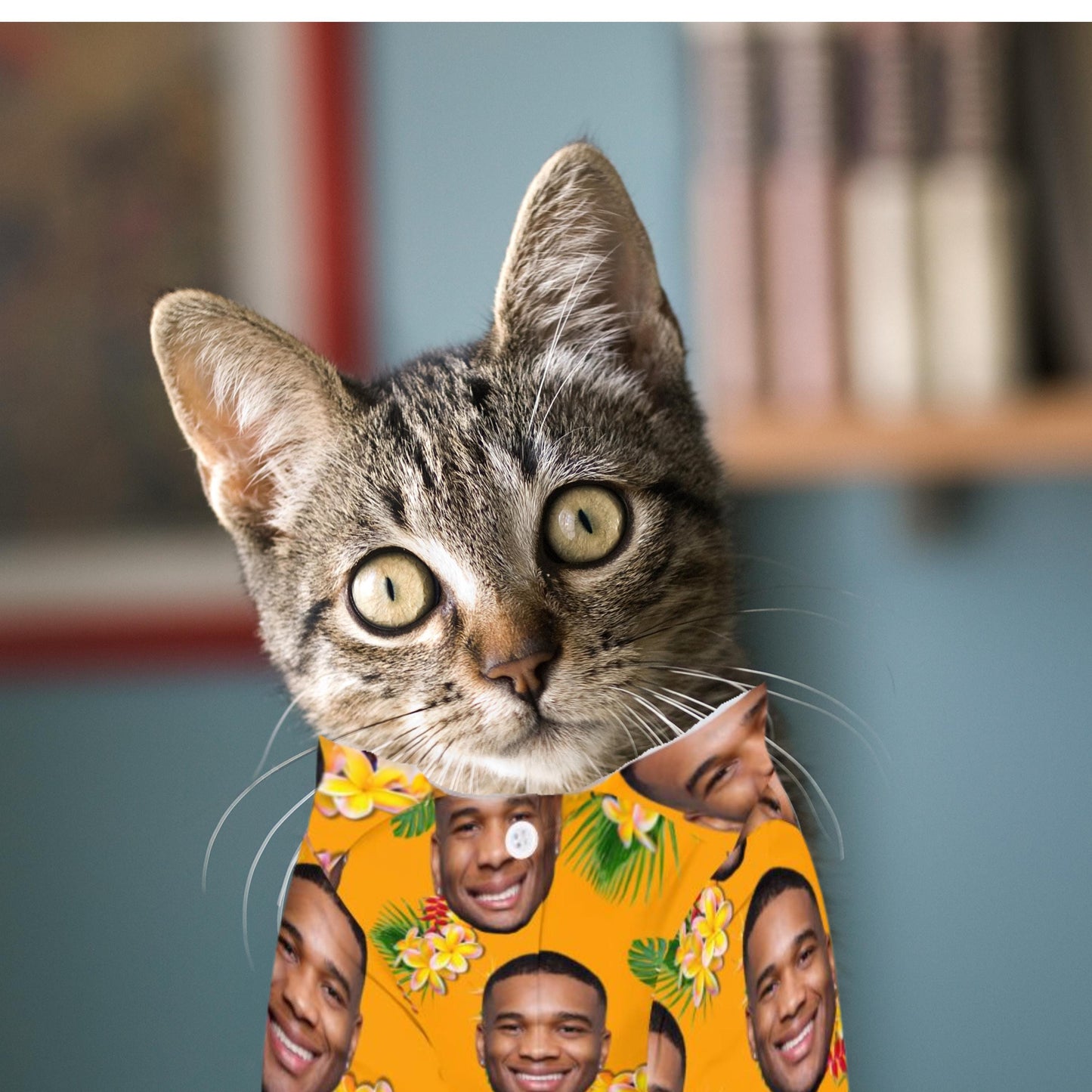 Personalized Hawaiian Shirts Pet and Human, Photos of Heads Print on Matching Hawaiian Shirts, Button-up Shirts, Cat and Dog Available
