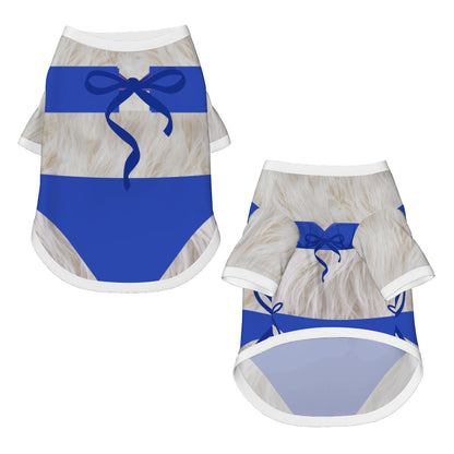 Blue One-Piece Dog Swimsuit T-shirt  - Tank Top Costume Beachwear Blue Small Dog  WHITE FURRY Friend