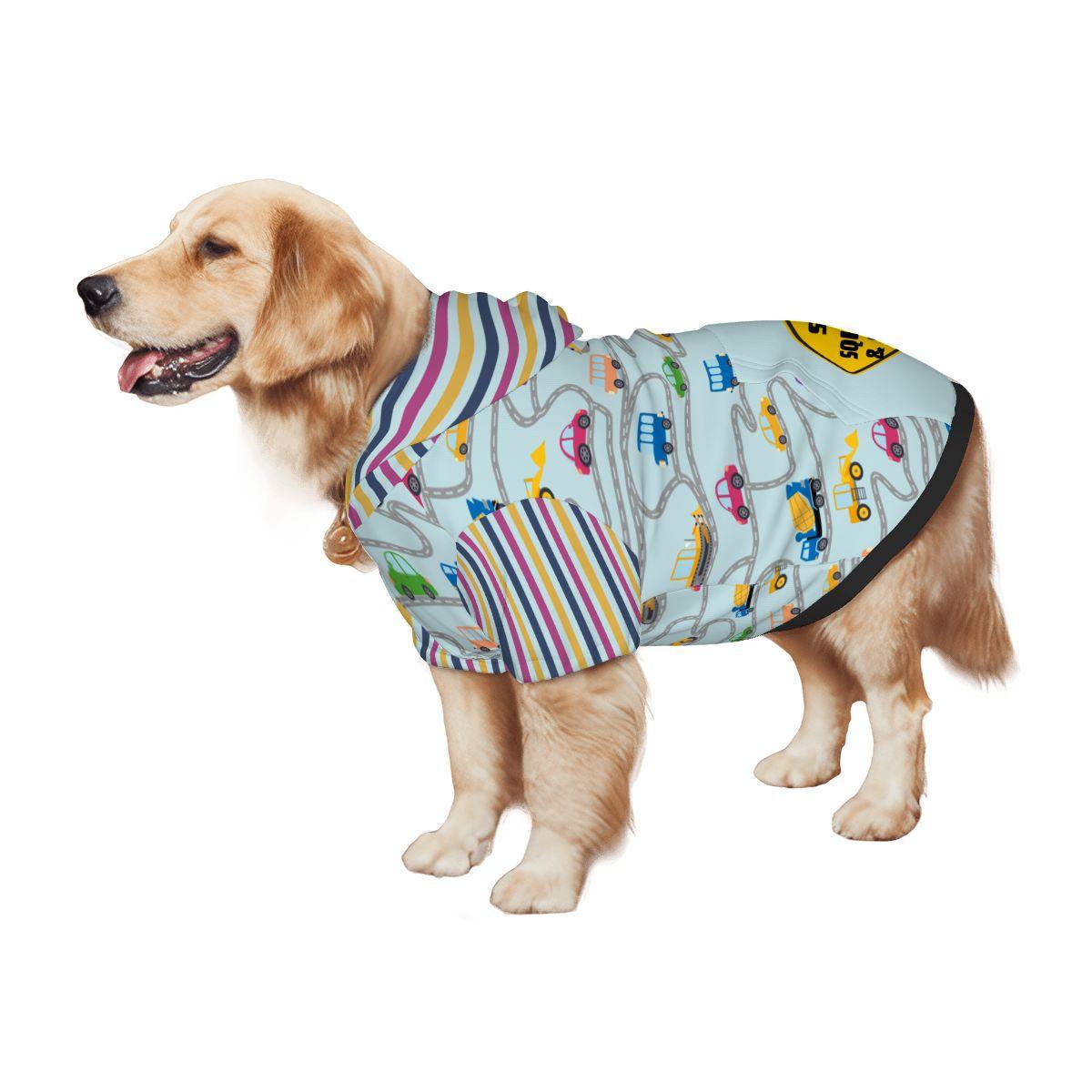 Unique Car Dog Hoodie, Driving with Warning Sign Stops for Squirrels and Snacks, Matching Pet Outfits