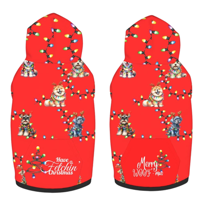 Adorable Red Christmas Dog Hoodie | Festive Lights for Cute Holiday Photos "Have a Fetchin Christmas"