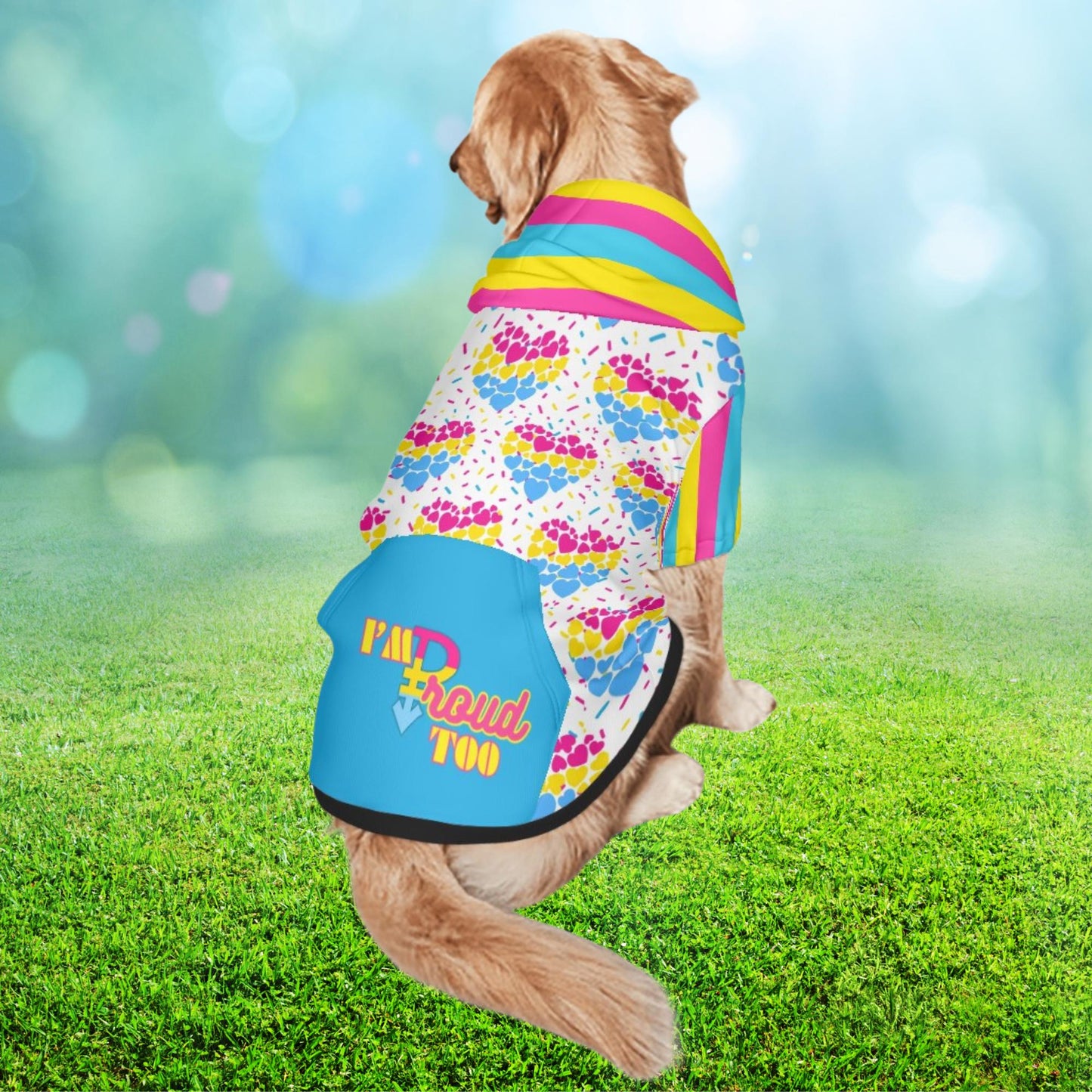 Custom Dog Hoodie with Pansexual Flag and Rainbow Hearts - Pet Pride Clothing