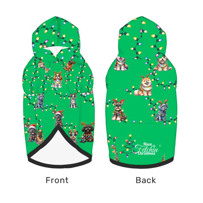 Green Christmas Dog Hoodie with Lights - Cute Pup Photo Prop "Merry Woof-mas"