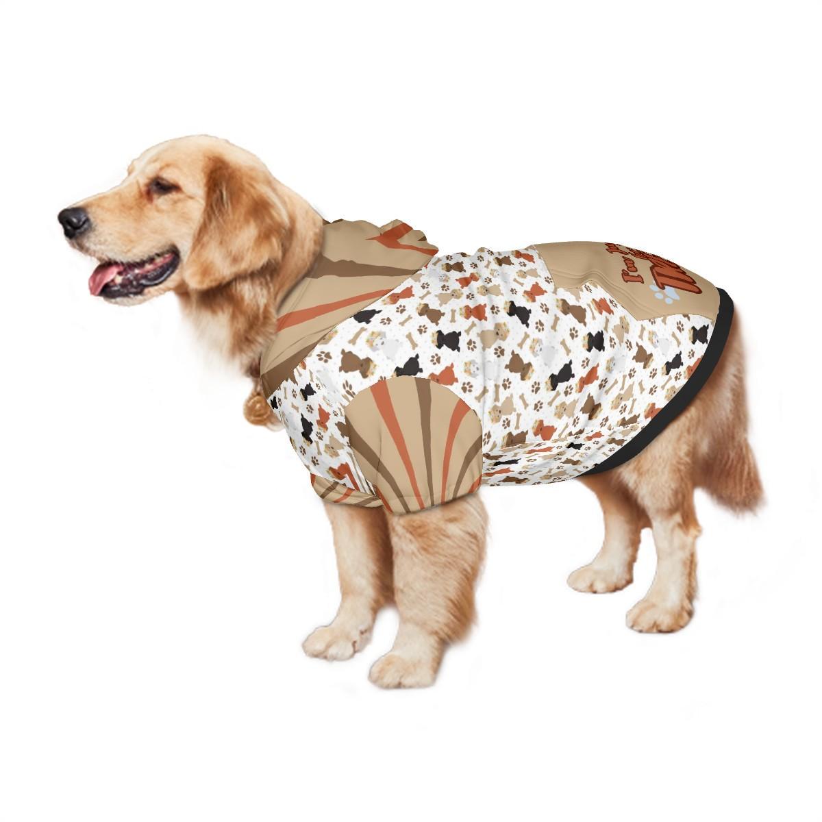 Dog Hoodie Pattern with Multiple Dogs with Flowers, I'm Here for the Treats, Statement of All Dogs Ready to go to the Park, Brown Color
