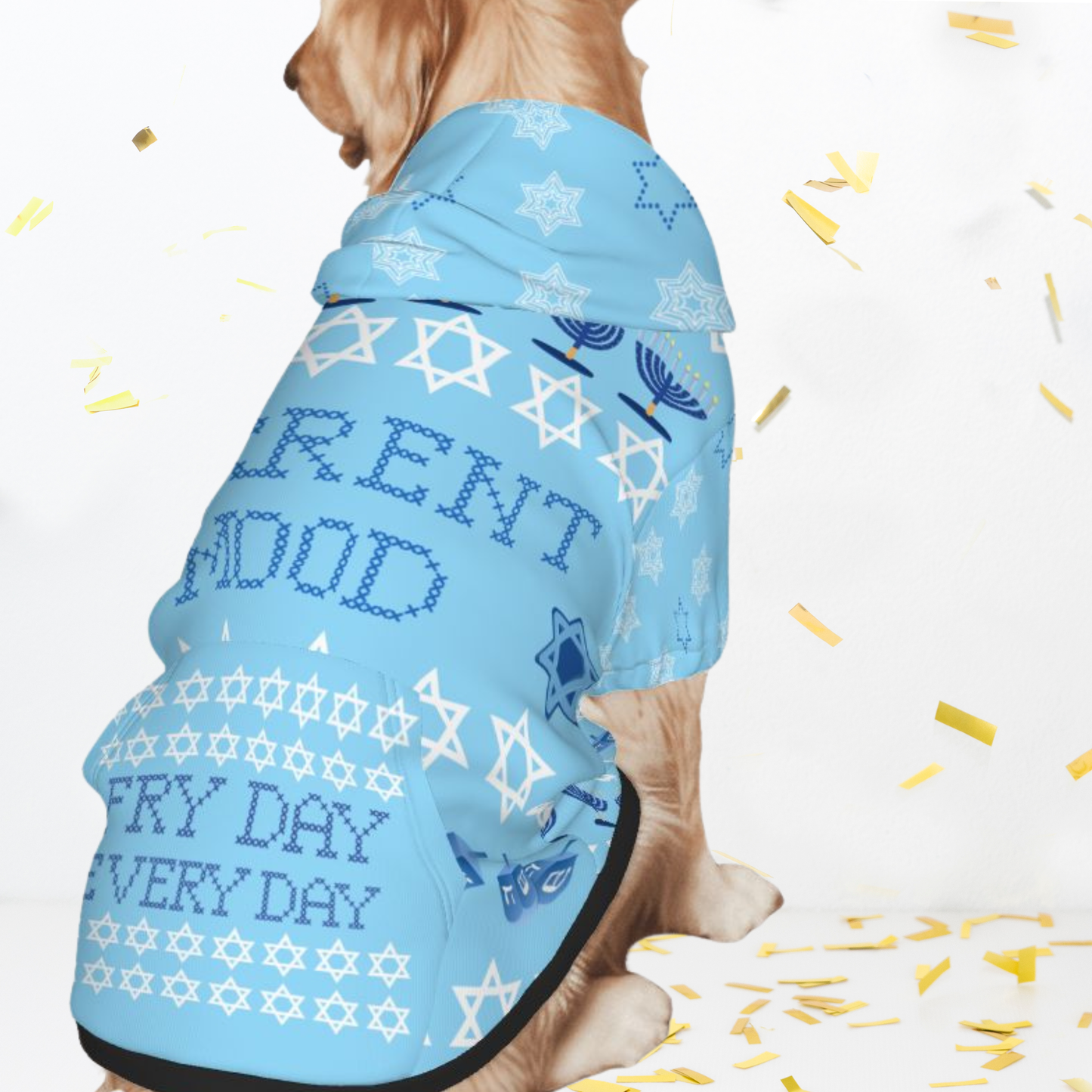 Funny Dog Hoodie for Hanukkah, HolidayUgly Sweater Design, Current Mood: Fry Day, Perfect Hanukkah Present