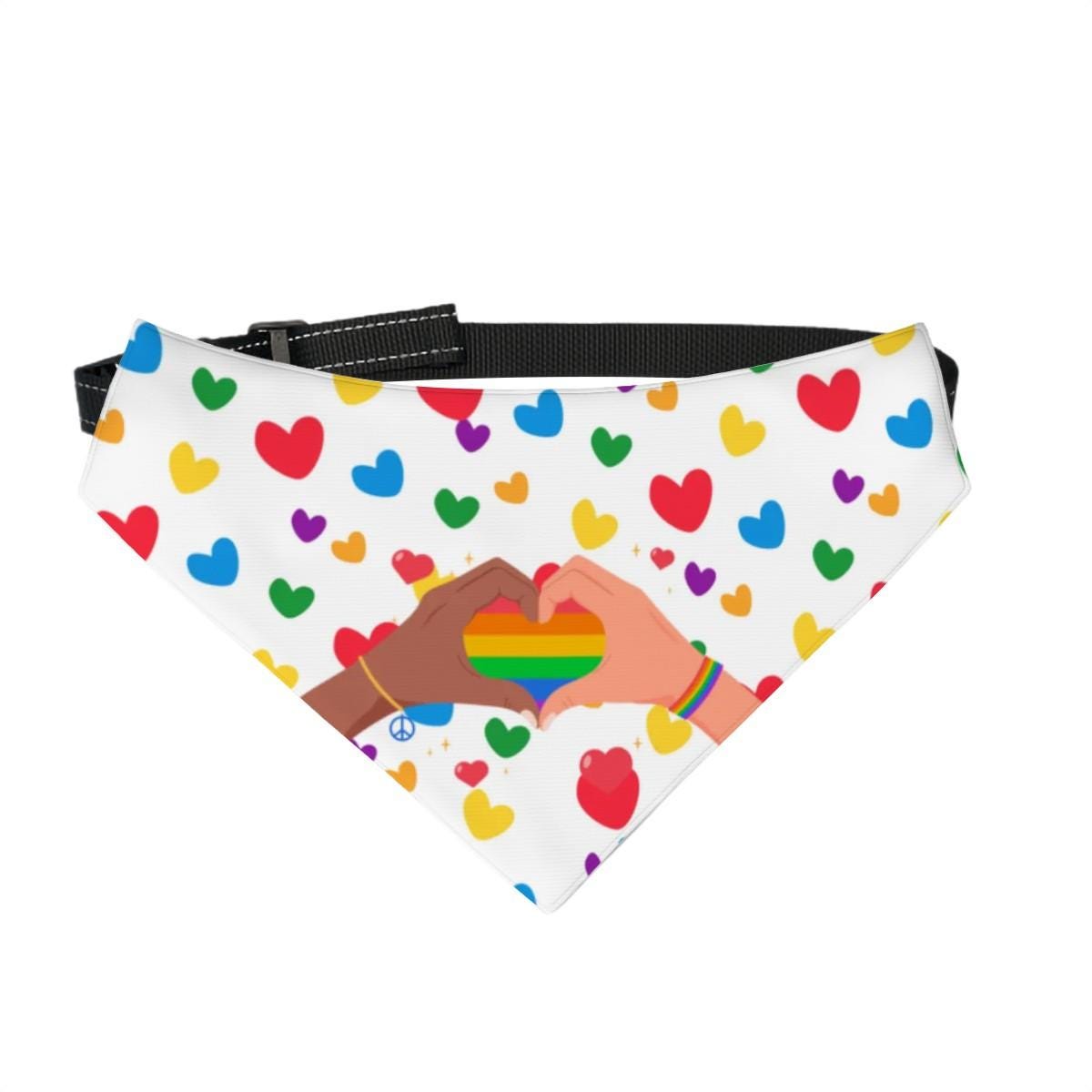 Rainbow Hearts Dog Bandana for Large Breeds, LGBTQ Pride, Unity and Acceptance, Perfect Wear fir Pride Parade and Walks to the Dog Park