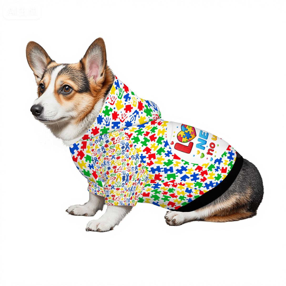 Dog Hoodie for Autism Awareness | Love Needs No Words Design
