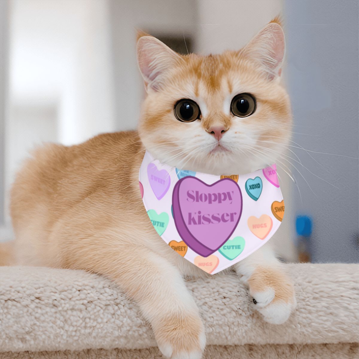 Puppy Love Bandana for Small Dogs - Reversible with Adorable Conversation Hearts