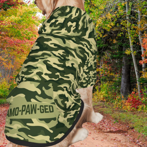 Camo-Paw-ged Dog Hoodie in Green Camouflage - Pun Gift for Dog Lovers