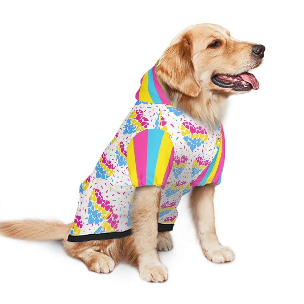 Custom Dog Hoodie with Pansexual Flag and Rainbow Hearts - Pet Pride Clothing