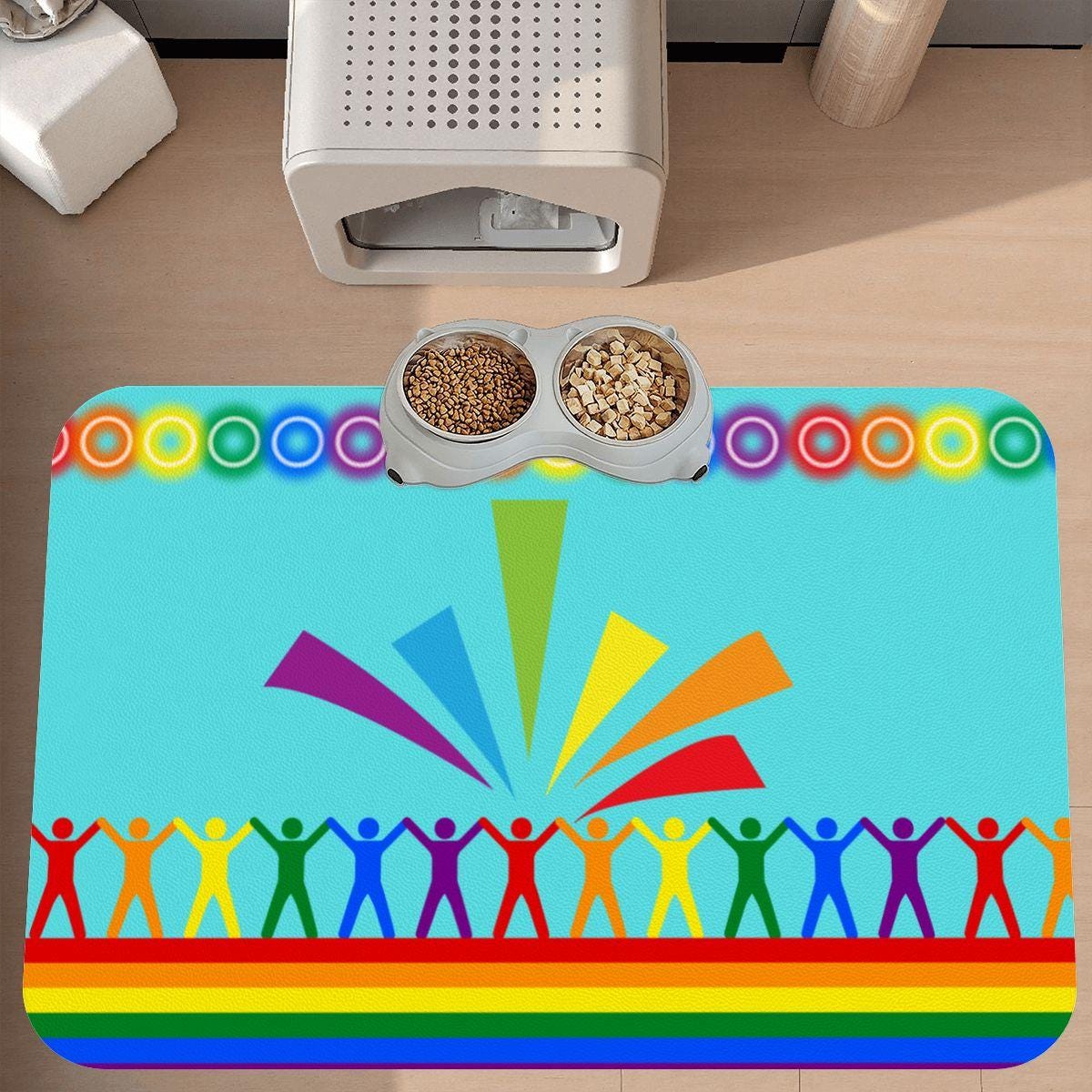 LGBTQ Pet, Food Matt for Dog or Cat Water Dishes, Keeps your Floor Clean While Showing Your Pride