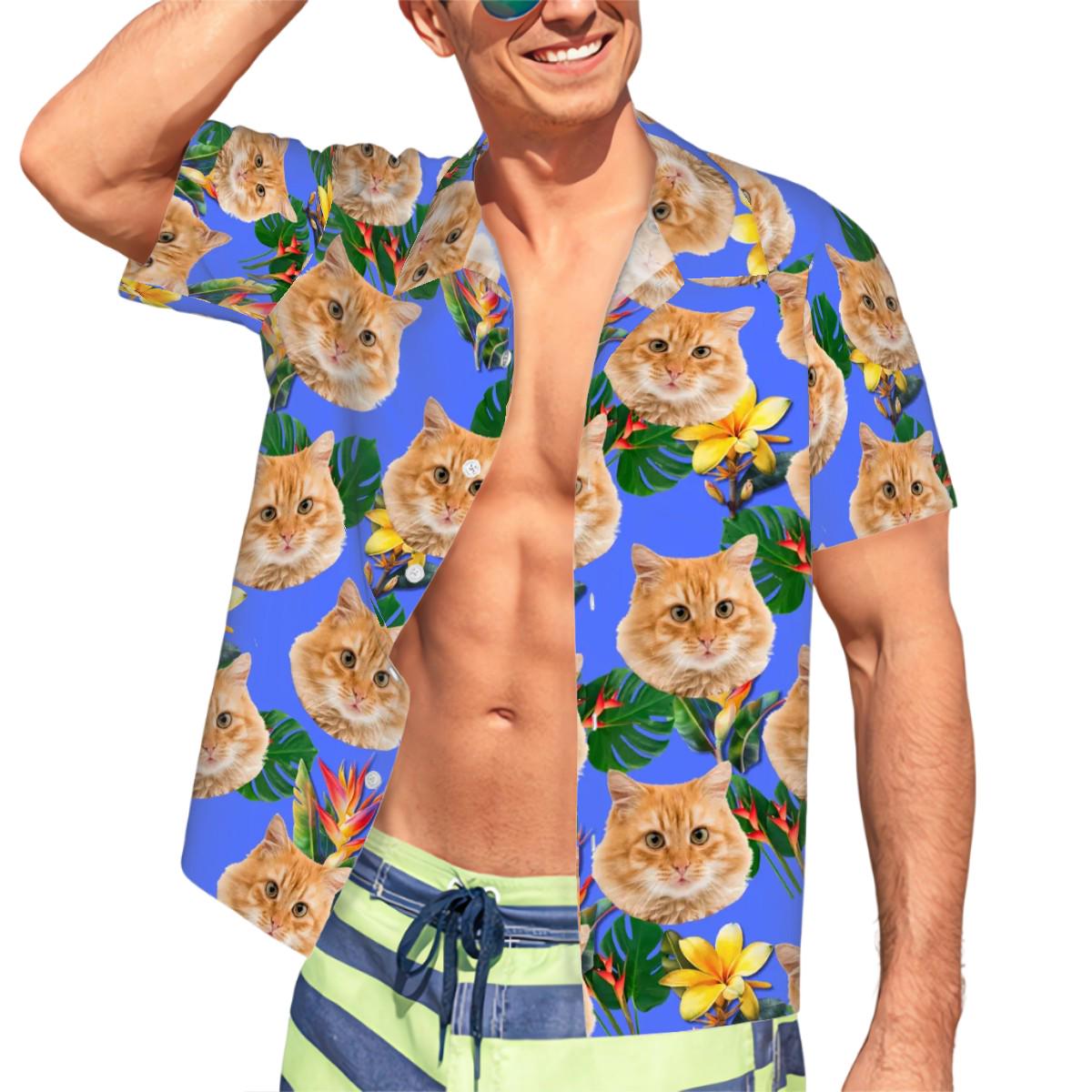 Hawaiian Shirt Pet and Human Matching Set - Customized with Pictures of Heads, Fun to Wear BFF on your shirt, Vacation Pool clothes, Stylish