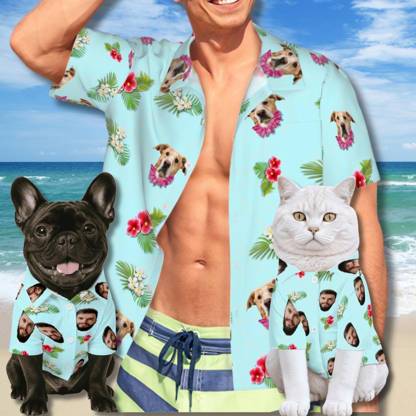 Pet and Human BFF Hawaiian Shirt Set - Unisex, Cats and Dogs Matching their Human BFF, Fashionable Vacation Clothes, Pet lover Gift