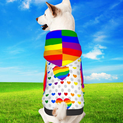 Rainbow Pride Flag Pet Hoodie with Hearts for Small Dogs, Dog Lovers Gift, Mothers Day Gift, Fathers Day Gift