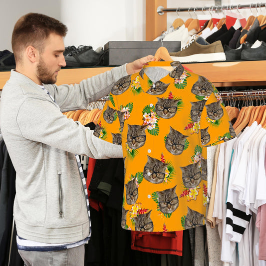 Personalized Hawaiian Shirts Pet and Human, Photos of Heads Print on Matching Hawaiian Shirts, Button-up Shirts, Cat and Dog Available