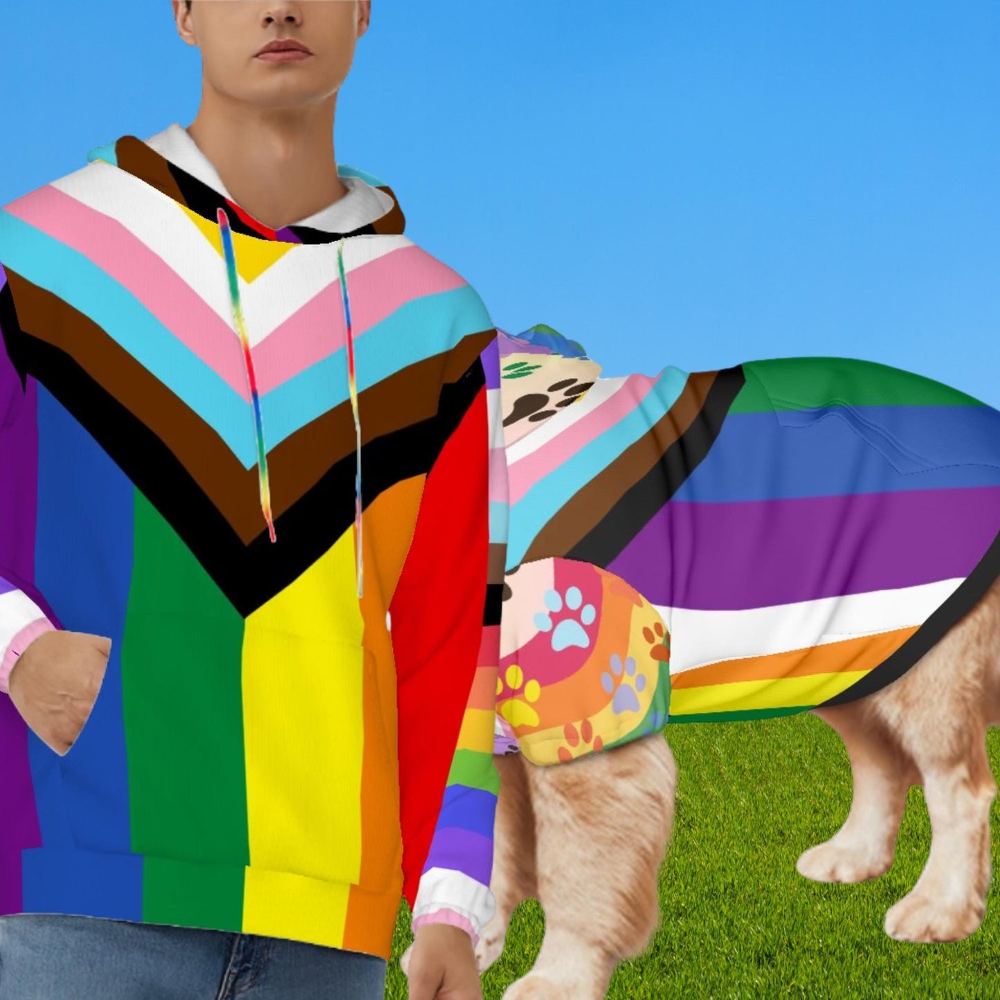 Matching Dog and Owner Hoodies, Unisex sweatshirt to wear to Pride or Shopping, Pride Flag Gift, Pups Hoodie available in this store