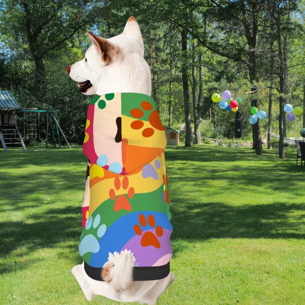 Rainbow Pride Flag Pet Hoodie with Hearts for Small Dogs, Custom Hoodie Gift, Mothers Day, Fathers Day, Dog Lover Gift