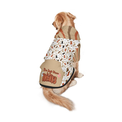 Dog Hoodie Pattern with Multiple Dogs with Flowers, I'm Here for the Treats, Statement of All Dogs Ready to go to the Park, Brown Color