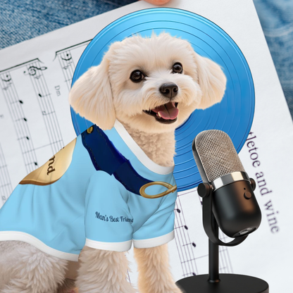 Small Dog Bandana Tee with Gold Bling Necklace & 'Man's Best Friend' Engraving - Inspired by Sabrina Carpenter