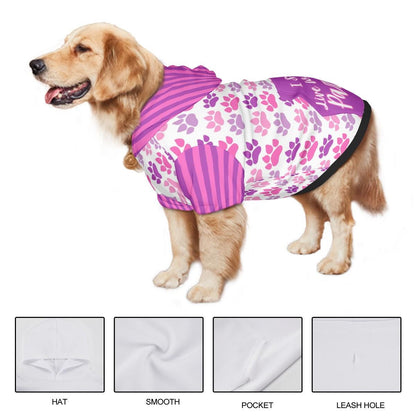 Vibrant Custom Pet Hoodie with I Still Live with my Parents, Cute Paw Print Design, Purple and Pink Paw Print Dog Hoodie Pet Clothes