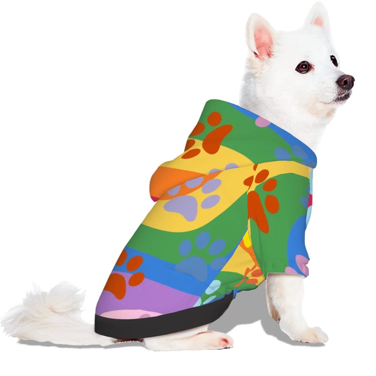 Rainbow Pride Flag Pet Hoodie with Hearts for Small Dogs, Custom Hoodie Gift, Mothers Day, Fathers Day, Dog Lover Gift