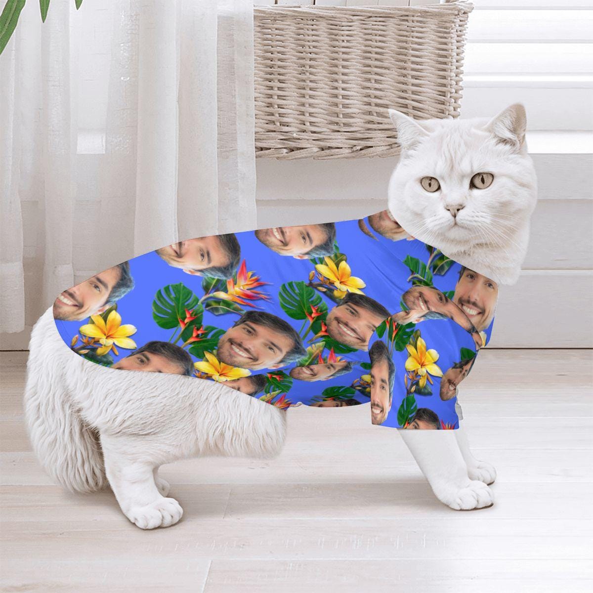 Hawaiian Shirt Pet and Human Matching Set - Customized with Pictures of Heads, Fun to Wear BFF on your shirt, Vacation Pool clothes, Stylish