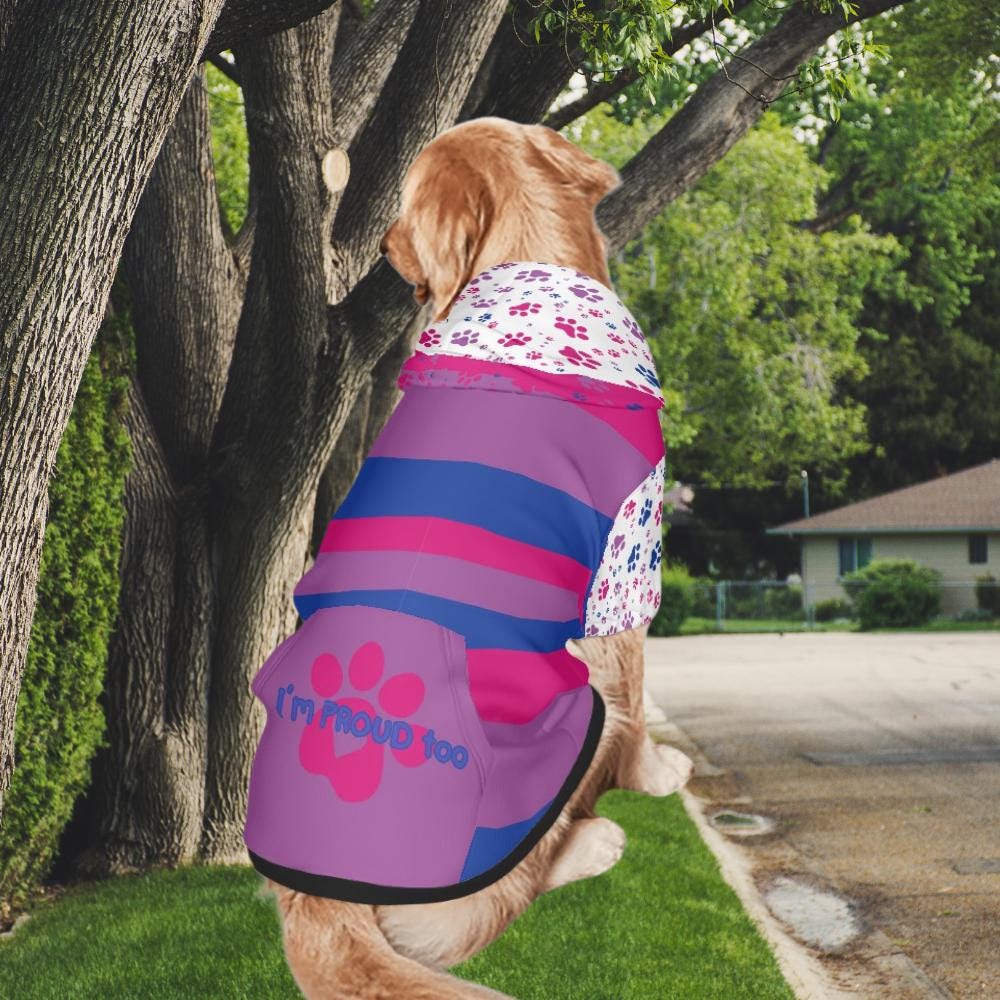 Spread Love and Inclusivity: Bisexual Pride Dog Hoodie, Perfect for Pet Lovers, Customized Pet Clothing, Small to XXL, I Am Proud Too