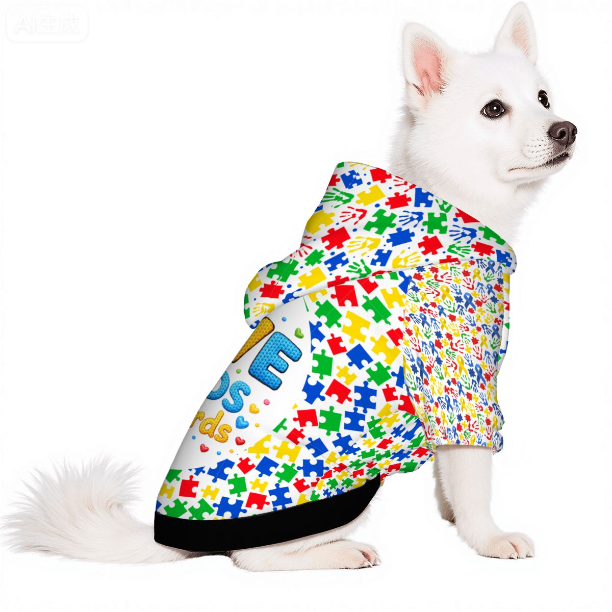 Dog Hoodie for Autism Awareness | Love Needs No Words Design