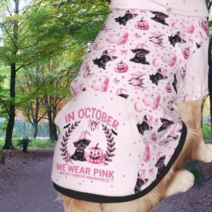 IN October We wear Pink, Breast Cancer Awareness Dog Hoodie - Pink Halloween Pet Costume, Ghosts, Bats, Cute Dog Outfit