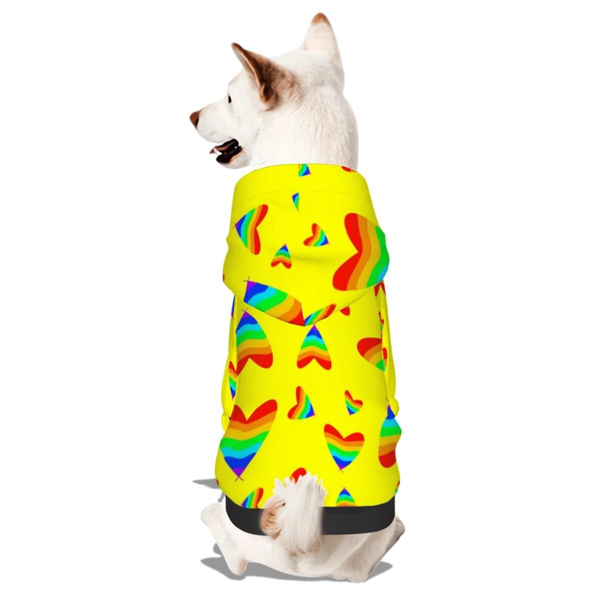 Celebrate Pride with Yellow Hearts Dog Hoodie for Small Dog, Fashionable Dog Sweater, Perfect gift for Dog Lover, Fathers Day  Gift