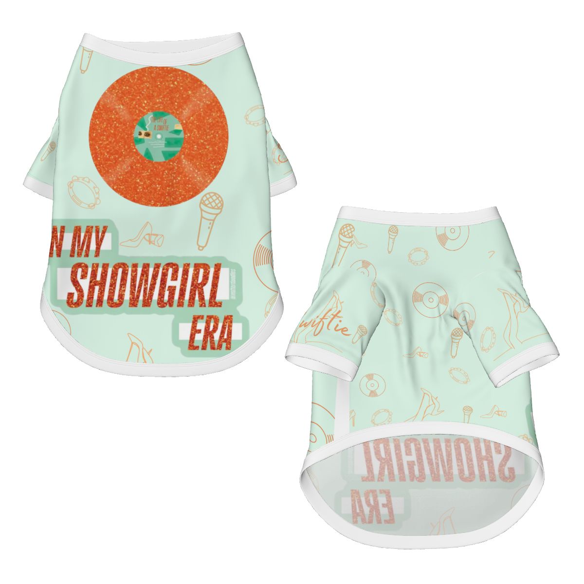 Showgirl Inspired Taylor Swift Tee | Green & Orange ShowGirl Dog Tee for Walks in the Village or to the Dog Park