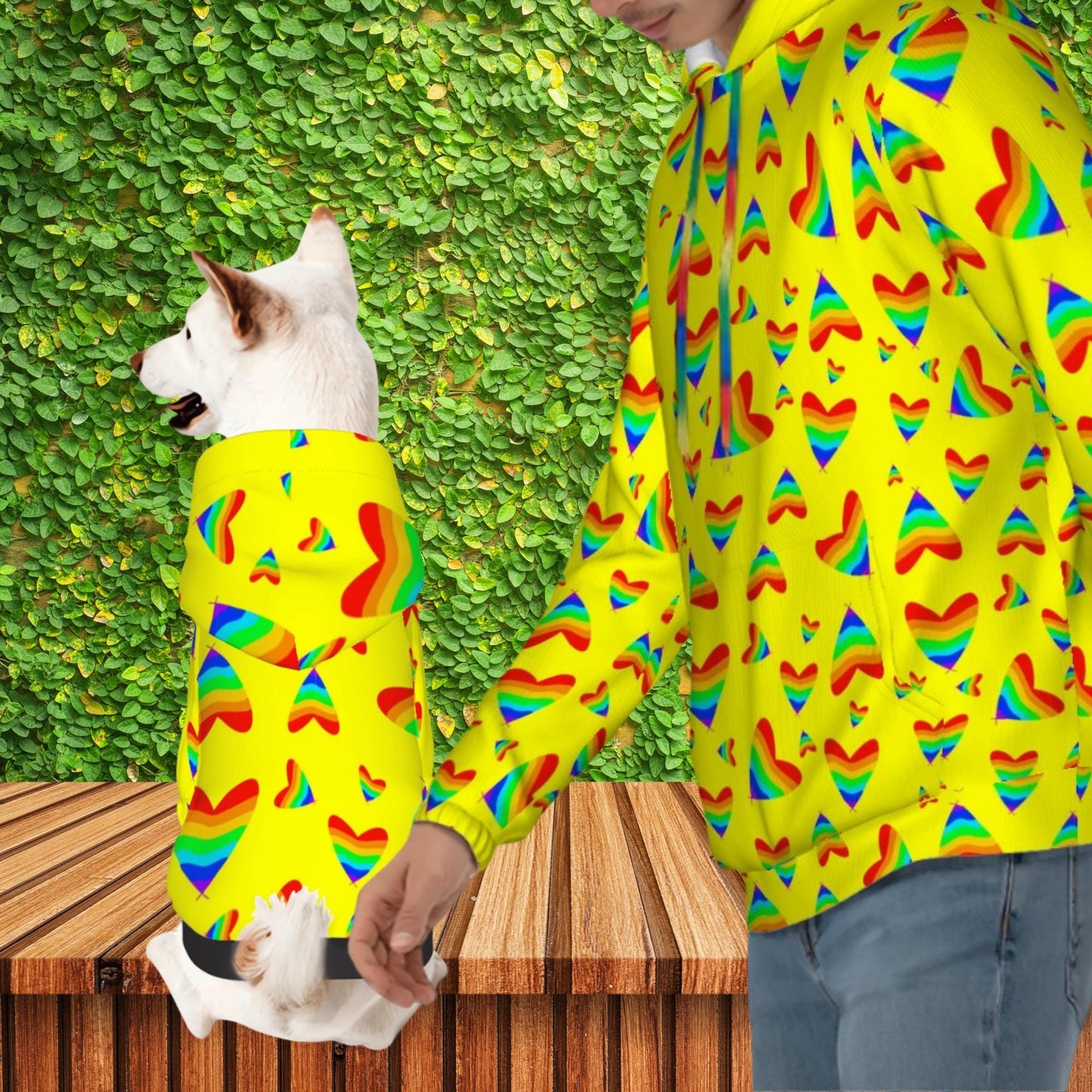 Pride Theme Dog and Owner Matching Hoodies , Buy  both from this shop, Unisex Hoodie and Dog Hoodies for fashionable outings