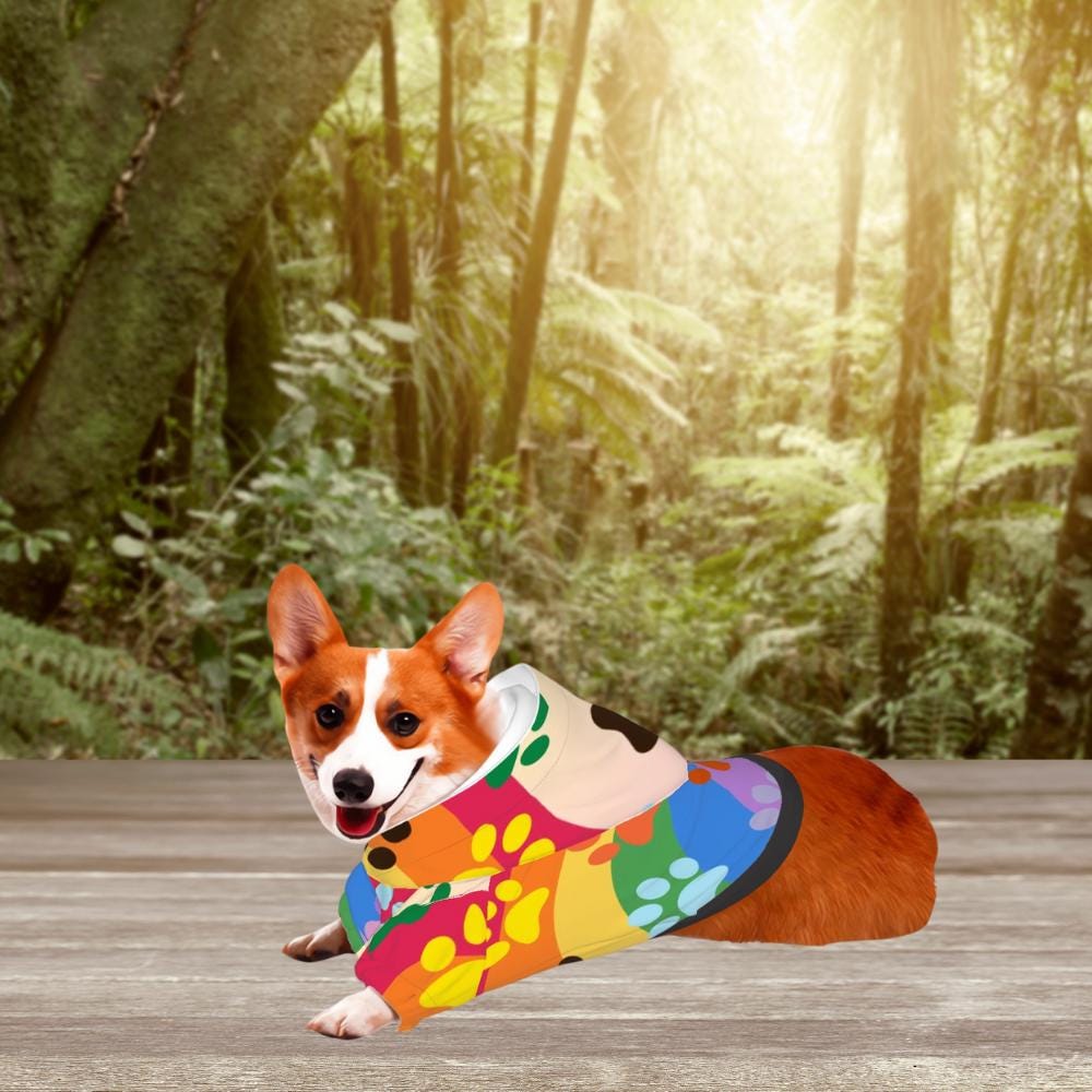 Rainbow Pride Flag Pet Hoodie with Hearts for Small Dogs, Custom Hoodie Gift, Mothers Day, Fathers Day, Dog Lover Gift