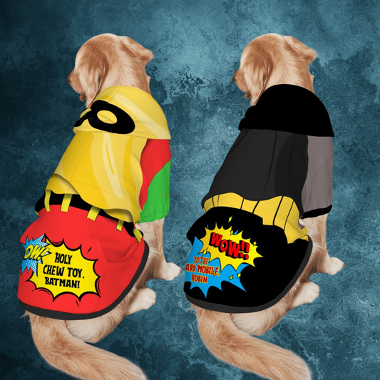 Batman Dog Costume Hoodie - Superhero Pet Clothing, Batman and Robin, Together Again Keeping the Yard Safe aand protecting on the Walks, Retro Superheros