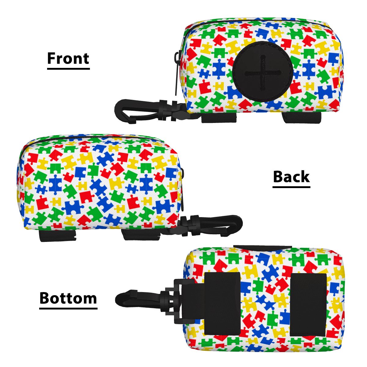 Dog Poop Bag Holder - Autism Awareness Puzzle Theme, Easy to Carry