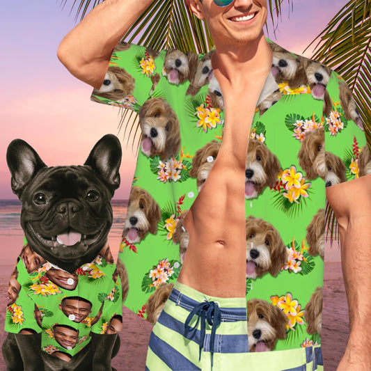 Matching Hawaiian Shirt for Human with his BFF, Dog or Cat Unisex tropical Design Button Up Shirt for Vacations and Dog parks