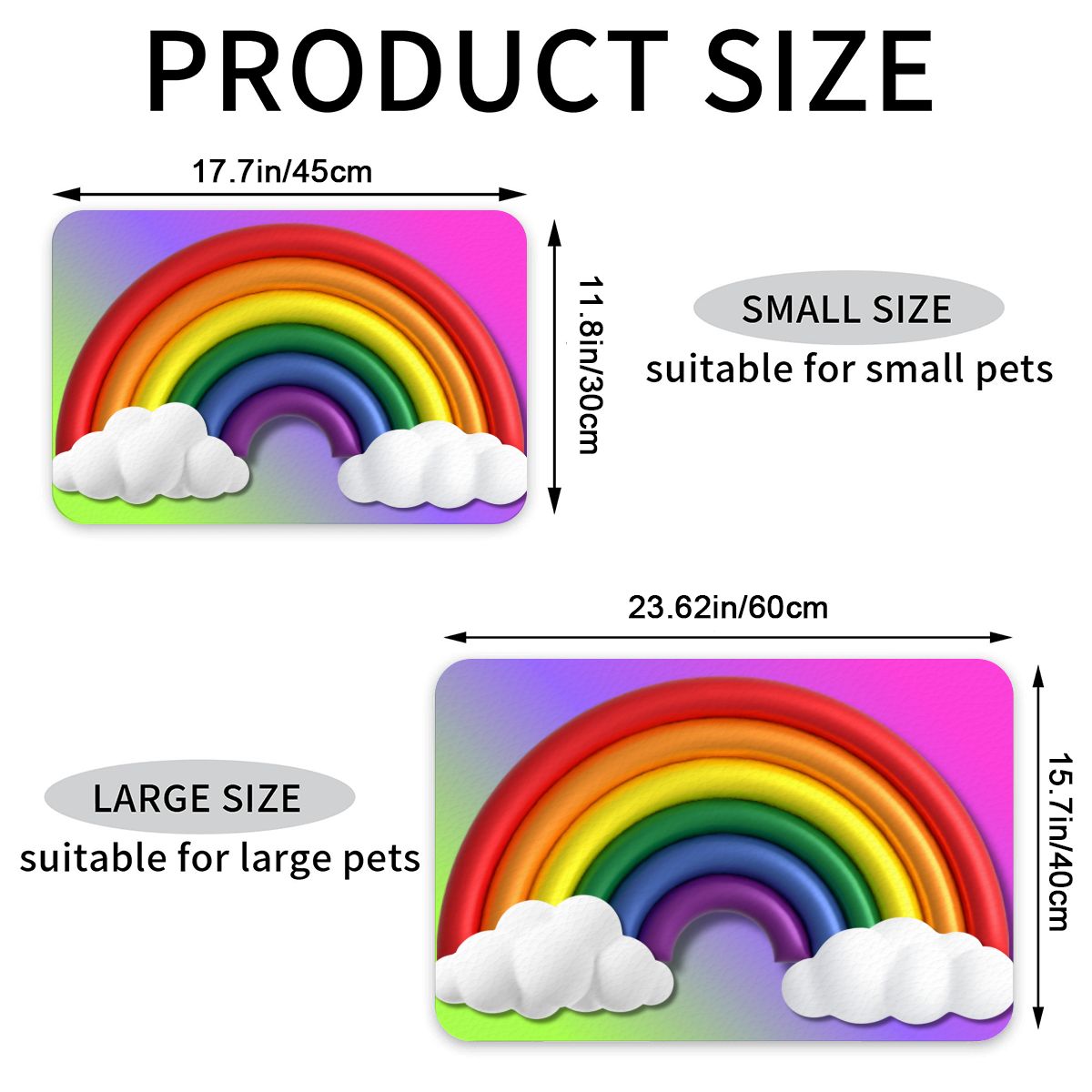 LGBTQ Pride Dog Food Mat - Rainbow Design Pet Bowl Placemat, Dog Food Matt, Keeps Kitchen Floor Clean, Catt Food Mat, Choice of 2 designs