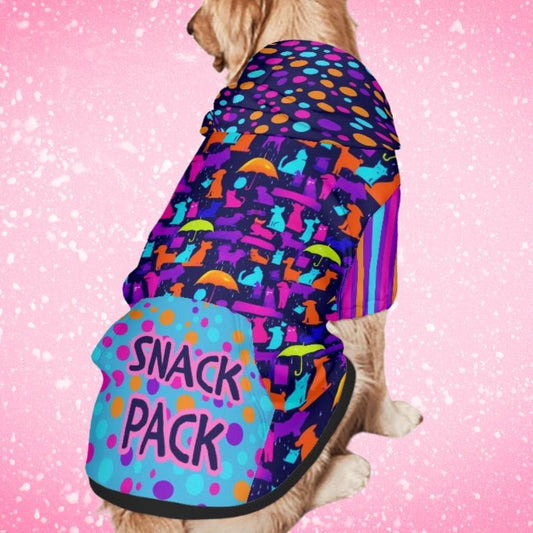 Colorful Snack Pack Print Dog Hoodie in Blue - Large Pet Clothing, Mothers day Gift, Fathers Day Gift, Dog Lovers Gift