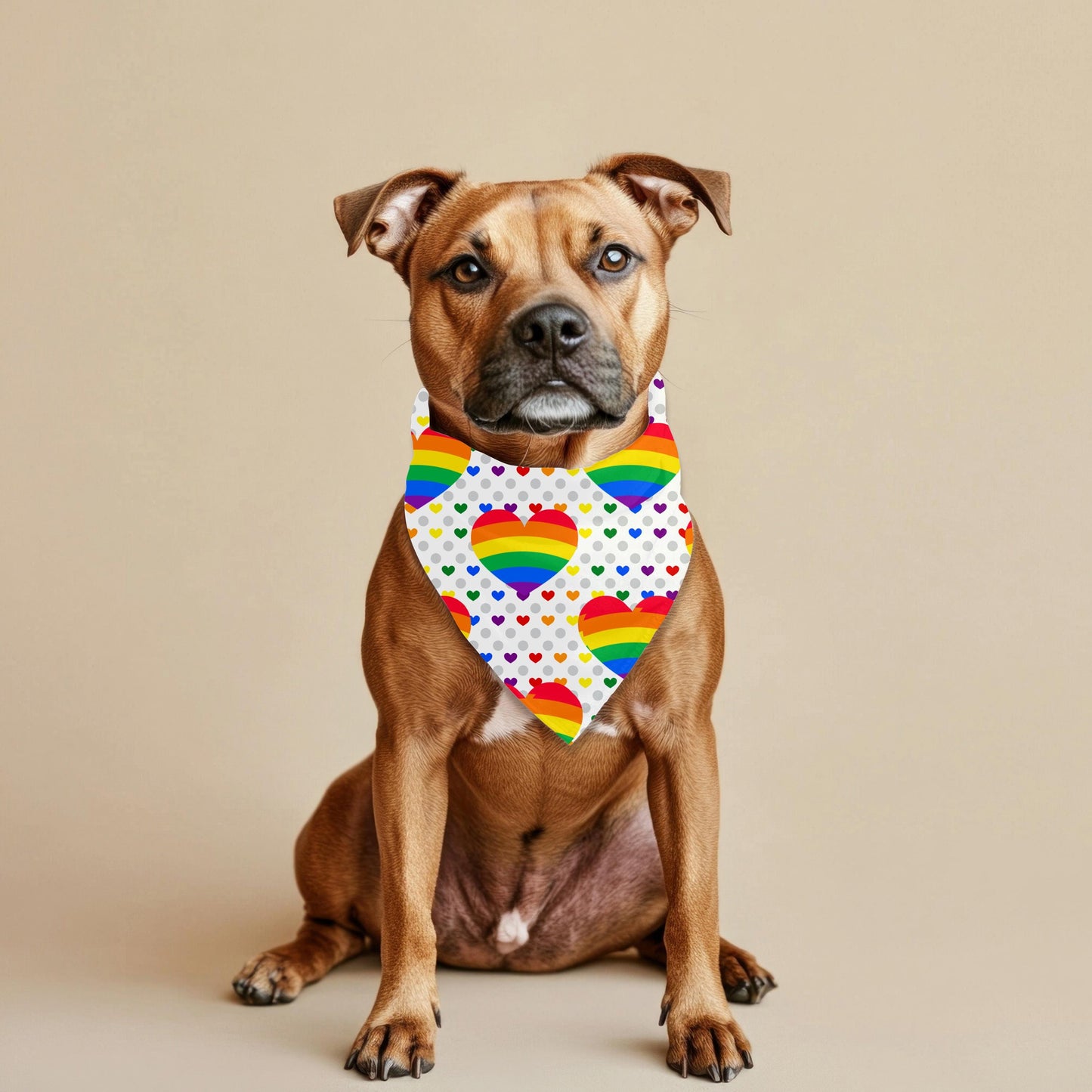 Rainbow Hearts Dog Bandana for Large Breeds, LGBTQ Pride, Unity and Acceptance, Perfect Wear fir Pride Parade and Walks to the Dog Park