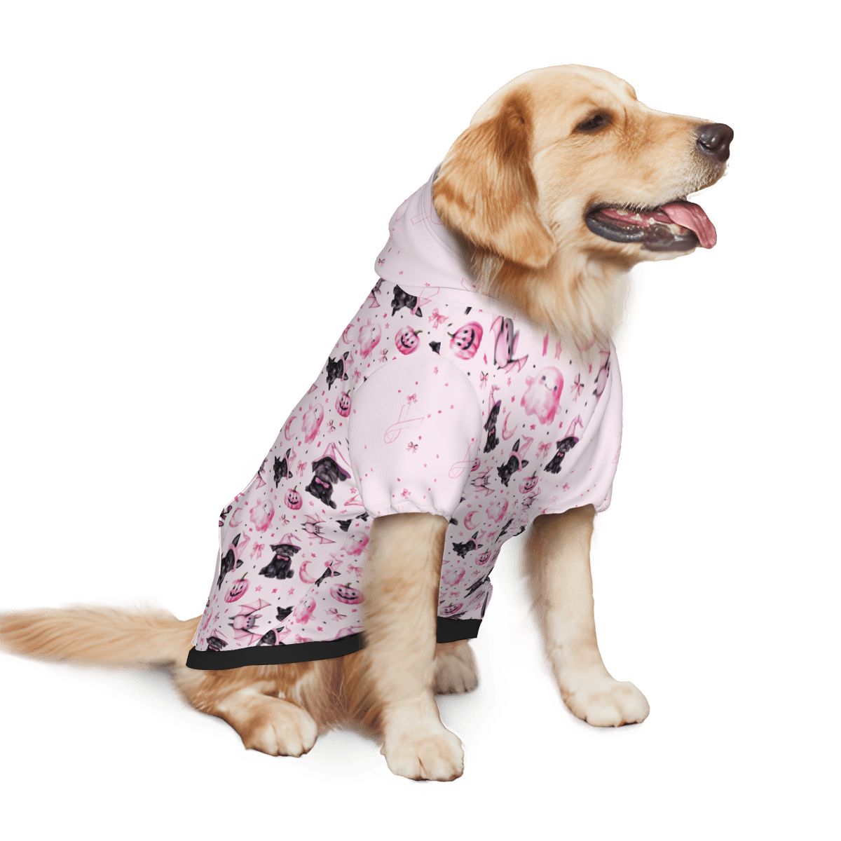 IN October We wear Pink, Breast Cancer Awareness Dog Hoodie - Pink Halloween Pet Costume, Ghosts, Bats, Cute Dog Outfit
