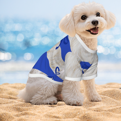 Blue One-Piece Dog Swimsuit T-shirt  - Tank Top Costume Beachwear Blue Small Dog  WHITE FURRY Friend