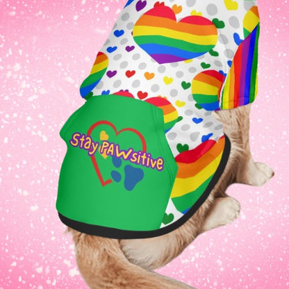 Stay Pawsitive Pride Dog Hoodie - Green Rainbow Hearts Pet Sweater, LGBTQ Dog Sweater, Dog Lovers Gift, Mothers Day Gift, Fathers Day gift