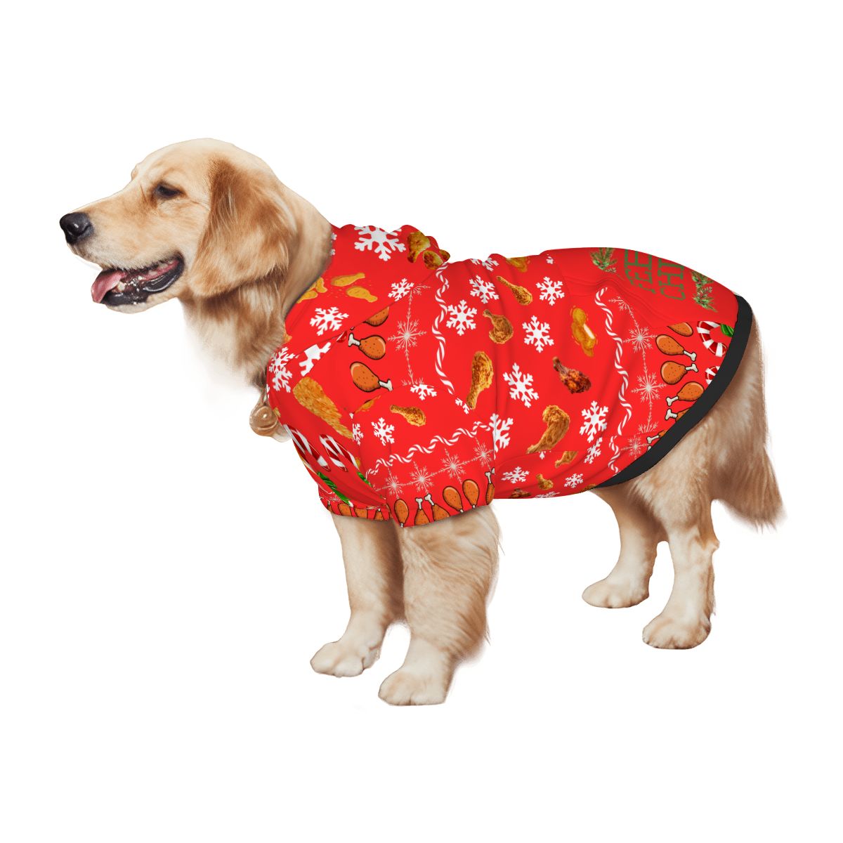 Red Christmas Ugly Sweater for Dog, Cute Feed Me Chicken Hoodie, Fashionable Dog Hoodie for Parties