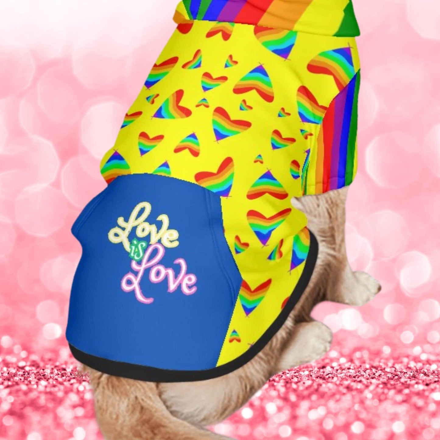 Love is Love Dog Hoodie with Pride Hearts in Rainbow Colors, Perfect gift for Dog Lover Friendd, Great for PRIDE PARADE