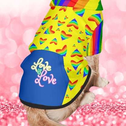 Love is Love Dog Hoodie with Pride Hearts in Rainbow Colors, Perfect gift for Dog Lover Friendd, Great for PRIDE PARADE