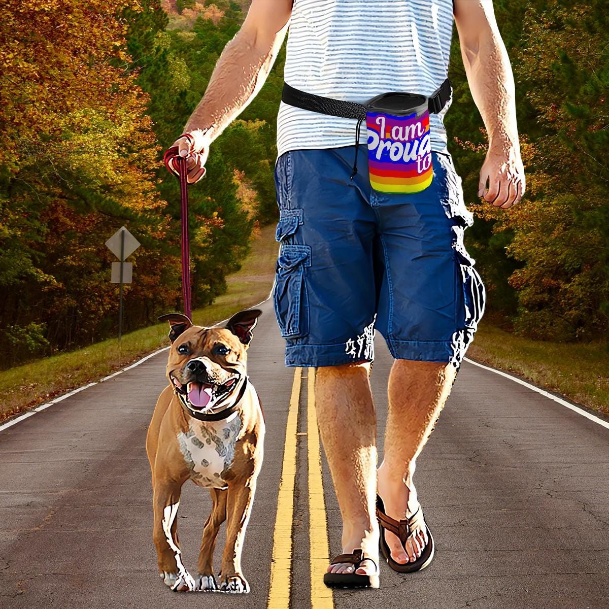 LGBTQ+ Dog Treat Bag - Proud Flat Design with I'm Proud Too, Pet Treat Pouch, Shoulder Strap, Unique Gift for Dad