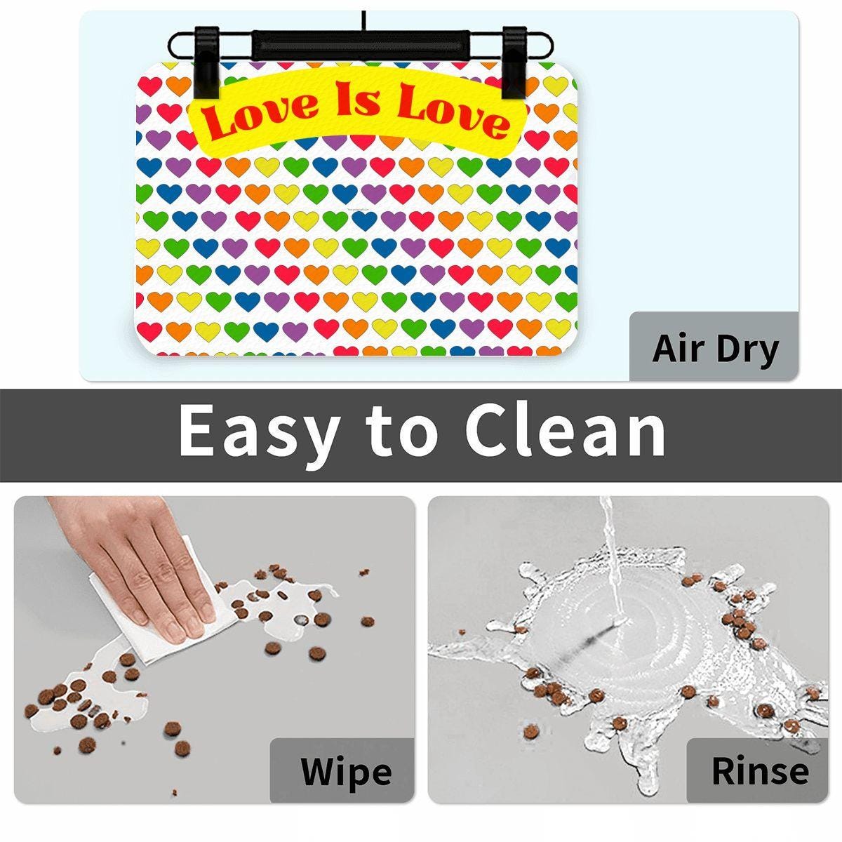 LGBTQ Pride Dog Food Mat - Rainbow Design Pet Bowl Placemat, Dog Food Matt, Keeps Kitchen Floor Clean, Catt Food Mat, Choice of 2 designs