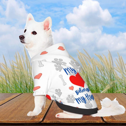 Ready for Park Fashion, Dog Hoodie, My Heart Belongs to My Human, White with Grey Hearts, Great Gift for Fathers Day